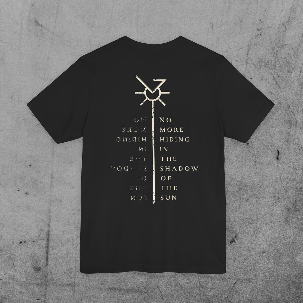 RUNE - Lightweight Tee featuring:  Statue with eye Glyph front print / Logotype stem-lengthened and lyric back print.
