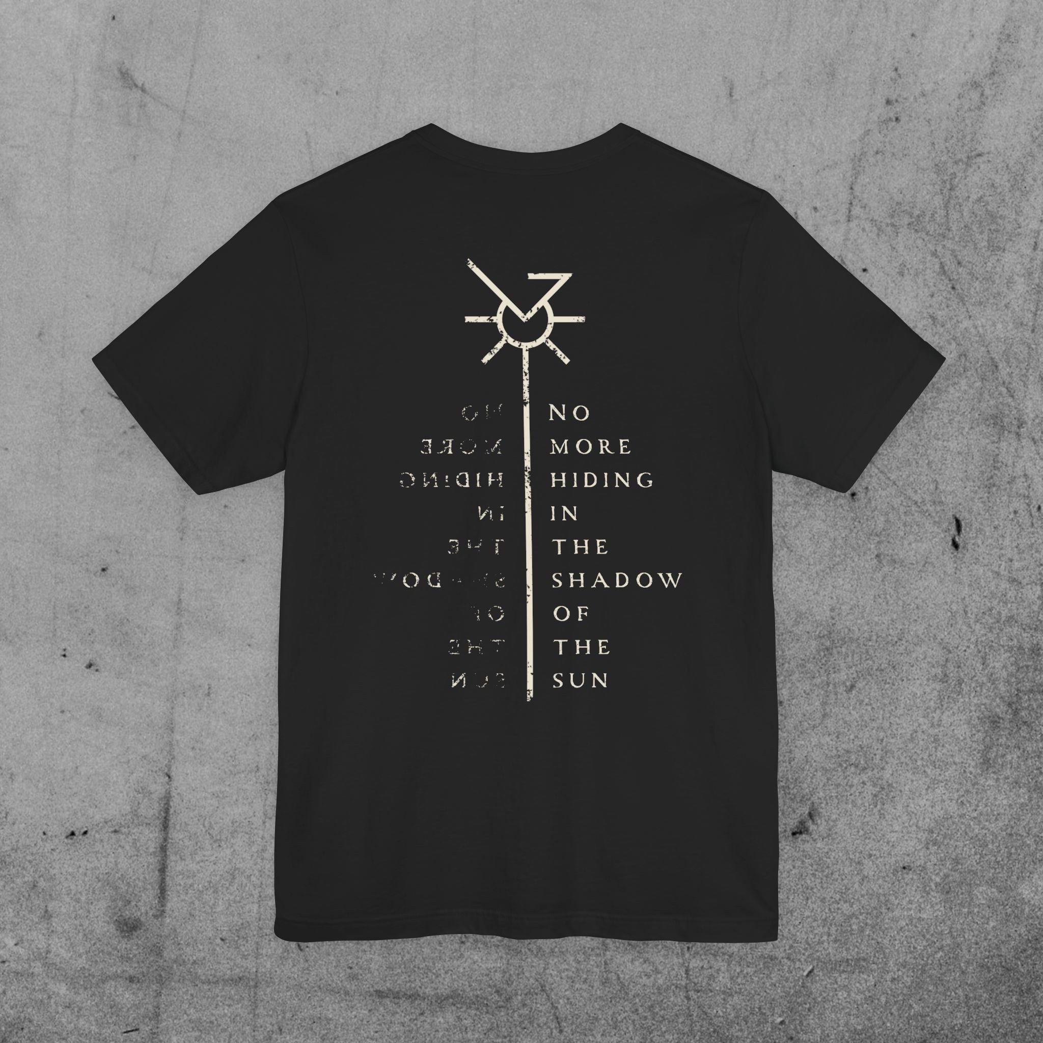 RUNE - Lightweight Tee featuring:  Statue with eye Glyph front print / Logotype stem-lengthened and lyric back print.