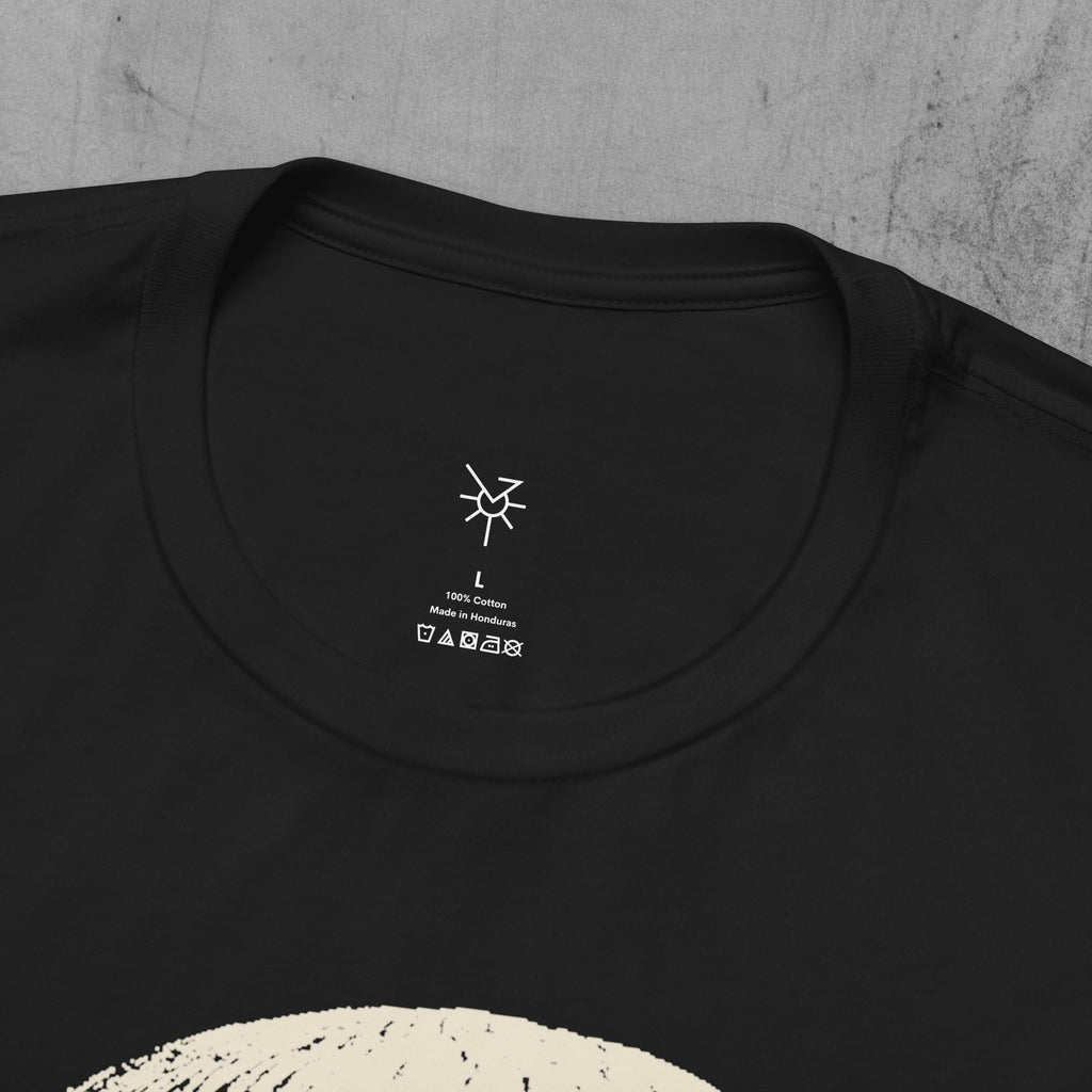 RUNE - Lightweight Tee featuring:  Statue with eye Glyph front print / Logotype stem-lengthened and lyric back print.