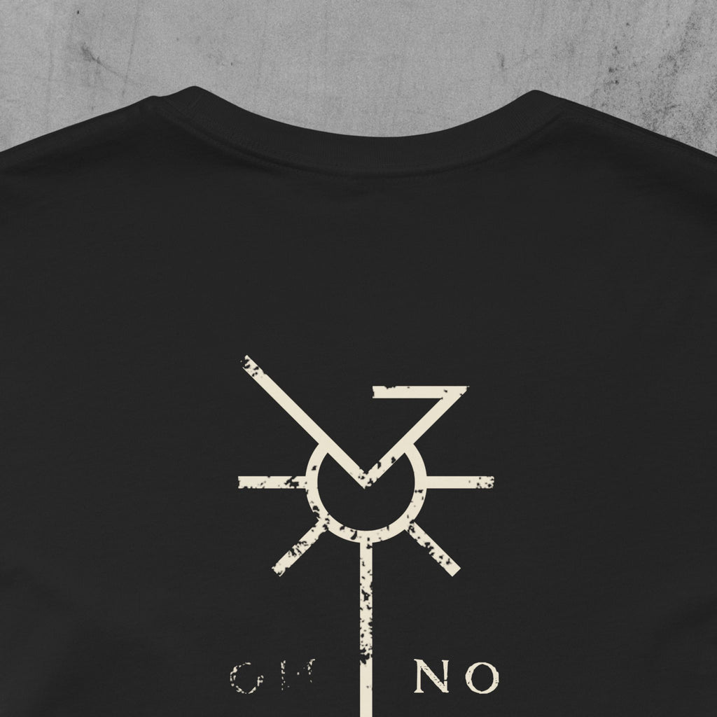 RUNE - Lightweight Tee featuring:  Statue with eye Glyph front print / Logotype stem-lengthened and lyric back print.