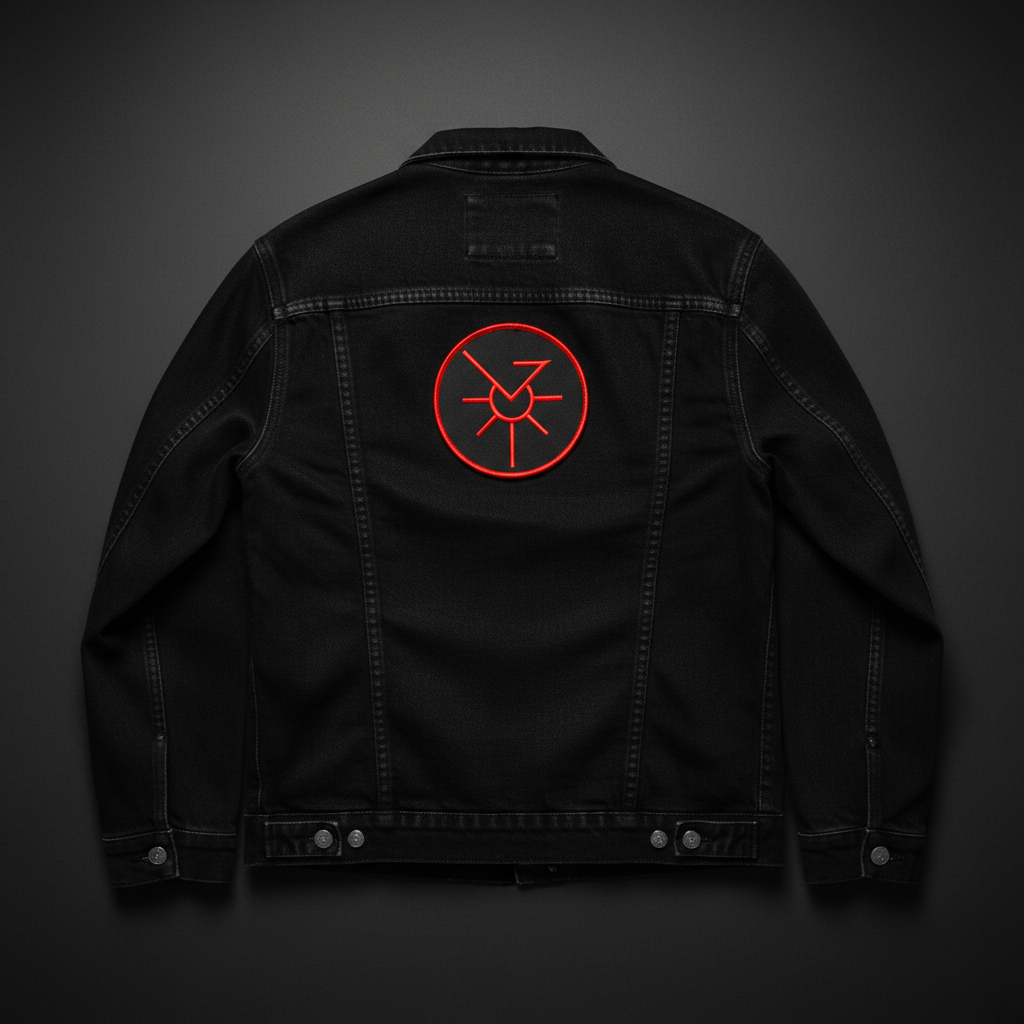 Round patch on denim jacket back